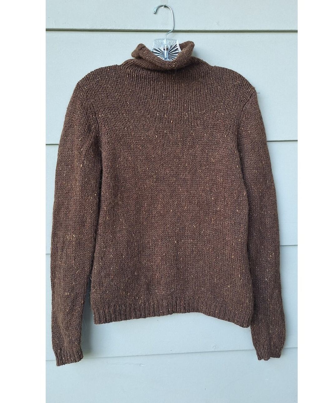 Chaps Women Mock Funnel Neck Alpaca Wool blend Chocolate Brown Sweater M Fuzzy